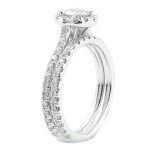 Gold 1ct TDW Round Diamond Halo Engagement Wedding Ring Set - Handcrafted By Name My Rings™
