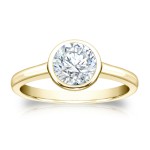 Gold 1ct TDW Round cut Bezel Solitaire Ring - Handcrafted By Name My Rings™