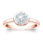 Gold 1ct TDW Round cut Bezel Solitaire Ring - Handcrafted By Name My Rings™