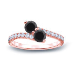 Gold 1ct TDW Round-cut Black Diamond 3-prong, 2-stone Engagement Ring - Handcrafted By Name My Rings™