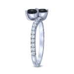 Gold 1ct TDW Round-cut Black Diamond 3-prong, 2-stone Engagement Ring - Handcrafted By Name My Rings™