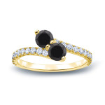 Gold 1ct TDW Round-cut Black Diamond 3-prong, 2-stone Engagement Ring - Handcrafted By Name My Rings™