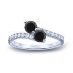 Gold 1ct TDW Round-cut Black Diamond 3-prong, 2-stone Engagement Ring - Handcrafted By Name My Rings™