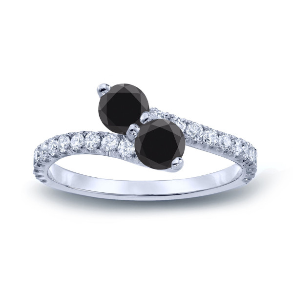 Gold 1ct TDW Round-cut Black Diamond 3-prong, 2-stone Engagement Ring - Handcrafted By Name My Rings™