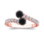 Gold 1ct TDW Round-cut Black Diamond 4-prong, 2-stone Engagement Ring - Handcrafted By Name My Rings™