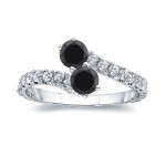 Gold 1ct TDW Round-cut Black Diamond 4-prong, 2-stone Engagement Ring - Handcrafted By Name My Rings™
