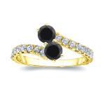 Gold 1ct TDW Round-cut Black Diamond 4-prong, 2-stone Engagement Ring - Handcrafted By Name My Rings™