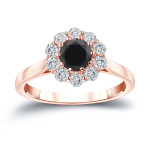 Gold 1ct TDW Round-cut Black Diamond Halo Engagement Ring - Handcrafted By Name My Rings™