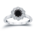 Gold 1ct TDW Round-cut Black Diamond Halo Engagement Ring - Handcrafted By Name My Rings™