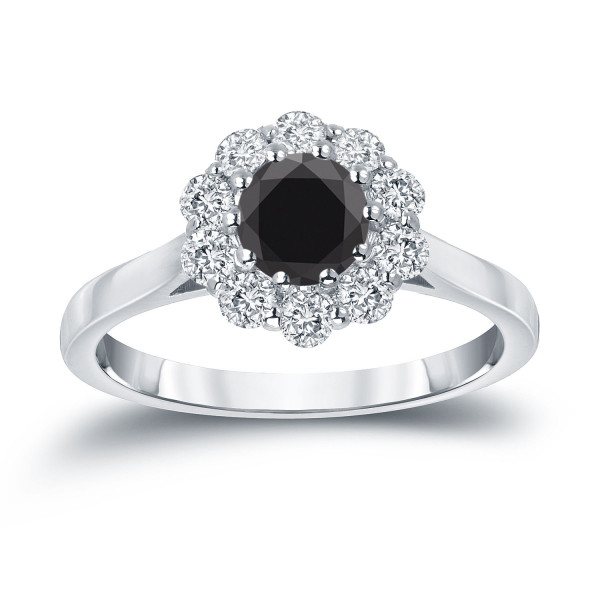 Gold 1ct TDW Round-cut Black Diamond Halo Engagement Ring - Handcrafted By Name My Rings™