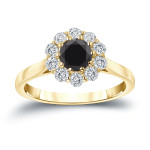 Gold 1ct TDW Round-cut Black Diamond Halo Engagement Ring - Handcrafted By Name My Rings™