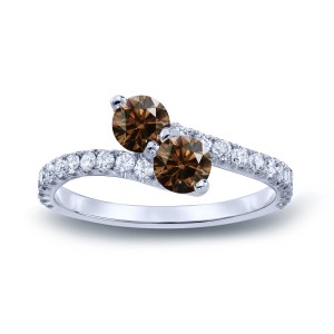 Gold 1ct TDW Round-cut Brown Diamond 3-prong, 2-stone Engagement Ring - Handcrafted By Name My Rings™