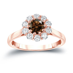 Gold 1ct TDW Round-cut Brown Diamond Halo Engagement Ring - Handcrafted By Name My Rings™