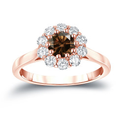 Gold 1ct TDW Round-cut Brown Diamond Halo Engagement Ring - Handcrafted By Name My Rings™