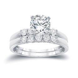 Gold 1ct TDW Round-cut Diamond Bridal Ring Set - Handcrafted By Name My Rings™