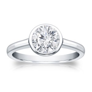 Gold 1ct TDW Round-cut Diamond Solitaire Bezel Engagement Ring - Handcrafted By Name My Rings™
