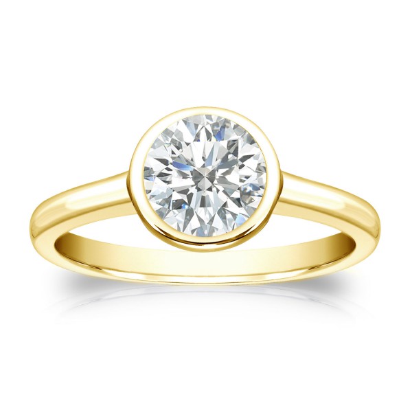 Gold 1ct TDW Round-cut Diamond Solitaire Bezel Engagement Ring - Handcrafted By Name My Rings™