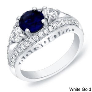 Gold 1ct TDW Sapphire and Diamond Engagement Ring - Handcrafted By Name My Rings™