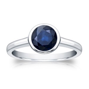 Gold 1ct TW Round Cut Blue Sapphire Solitaire Bezel Ring - Handcrafted By Name My Rings™