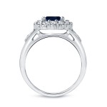 Gold 2 1/2ct Blue Sapphire and 7/8ct TDW Diamond Halo Engagement Ring - Handcrafted By Name My Rings™