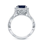 Gold 2 1/2ct Oval Cut Blue Sapphire and 3/5ct TDW Diamond Halo Engagement Ring - Handcrafted By Name My Rings™
