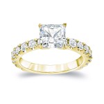 Gold 2 1/2ct TDW Certified French Pave Princess Diamond Ring - Handcrafted By Name My Rings™