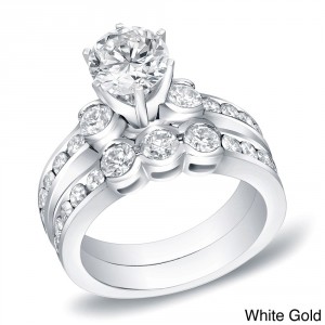 Gold 2 1/2ct TDW Certified Round Diamond Bridal Ring Set - Handcrafted By Name My Rings™