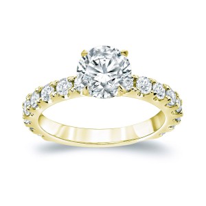 Gold 2 1/2ct TDW Certified Round Diamond Engagement Ring - Handcrafted By Name My Rings™