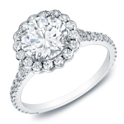 Gold 2 1/3ct TDW Certified Round-Cut Diamond Halo Engagement Ring - Handcrafted By Name My Rings™