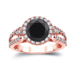 Gold 2 1/3ct TDW Round Cut Black Diamond Halo Engagement Ring - Handcrafted By Name My Rings™