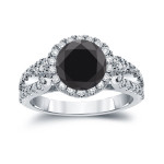 Gold 2 1/3ct TDW Round Cut Black Diamond Halo Engagement Ring - Handcrafted By Name My Rings™