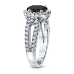 Gold 2 1/3ct TDW Round Cut Black Diamond Halo Engagement Ring - Handcrafted By Name My Rings™