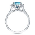 Gold 2 1/3ct TDW Round-Cut Blue Diamond Halo Engagement Ring - Handcrafted By Name My Rings™
