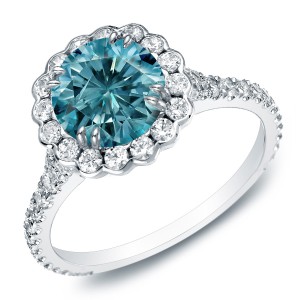 Gold 2 1/3ct TDW Round-Cut Blue Diamond Halo Engagement Ring - Handcrafted By Name My Rings™