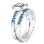 Gold 2/3ct TDW Princess Blue and White Diamond Bridal Ring Set - Handcrafted By Name My Rings™