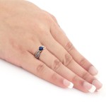 Gold 2/5ct Blue Sapphire and 1/3ct TDW Round Diamond Engagement Ring - Handcrafted By Name My Rings™