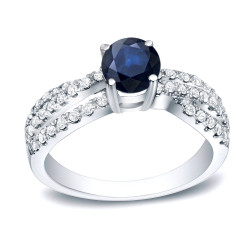 Gold 2/5ct Blue Sapphire and 1/3ct TDW Round Diamond Engagement Ring - Handcrafted By Name My Rings™
