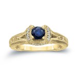 Gold 2/5ct Blue Sapphire and 1/8ct TDW Round Diamond Engagement Ring - Handcrafted By Name My Rings™