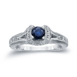 Gold 2/5ct Blue Sapphire and 1/8ct TDW Round Diamond Engagement Ring - Handcrafted By Name My Rings™