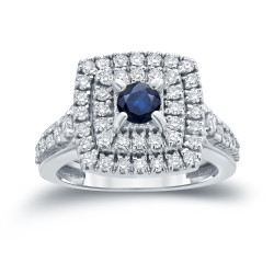 Gold 2/5ct Blue Sapphire and 1ct TDW Diamond Cluster Engagement Ring - Handcrafted By Name My Rings™