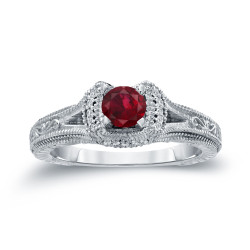 Gold 2/5ct Ruby and 1/8ct TDW Round Diamond Engagement Ring - Handcrafted By Name My Rings™