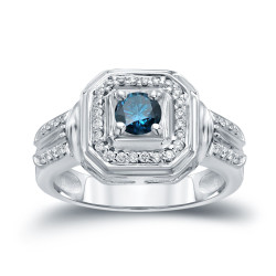 Gold 2/5ct TDW Blue Round Diamond Engagement Ring - Handcrafted By Name My Rings™