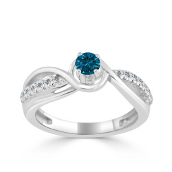 Gold 2/5ct TDW Blue Round Diamond Engagement Ring - Handcrafted By Name My Rings™
