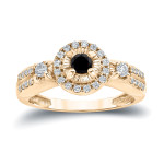 Gold 2/5ct TDW Halo Black and White Diamond Engagement Ring - Handcrafted By Name My Rings™