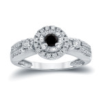 Gold 2/5ct TDW Halo Black and White Diamond Engagement Ring - Handcrafted By Name My Rings™