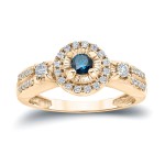 Gold 2/5ct TDW Halo Blue and White Diamond Engagement Ring - Handcrafted By Name My Rings™