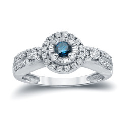 Gold 2/5ct TDW Halo Blue and White Diamond Engagement Ring - Handcrafted By Name My Rings™