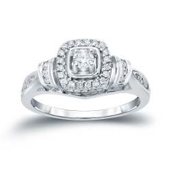 Gold 2/5ct TDW Halo Diamond Engagement Ring - Handcrafted By Name My Rings™