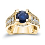 Gold 2ct Blue Sapphire and 1 1/4ct TDW Diamond Engagement Ring - Handcrafted By Name My Rings™