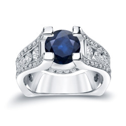 Gold 2ct Blue Sapphire and 1 1/4ct TDW Diamond Engagement Ring - Handcrafted By Name My Rings™